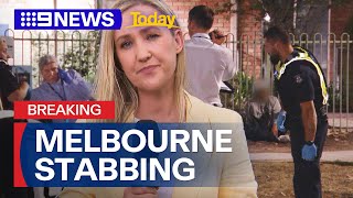 Nine people arrested over Melbourne stabbing  9 News Australia [upl. by Nehtanoj411]