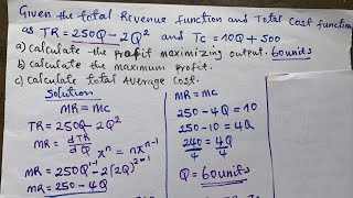 profit maximizing output maximum profit Total Revenue Function and Total cost Function [upl. by Anallise]