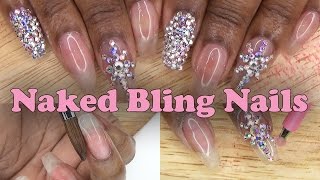 Acrylic Nails Naked Bling Nails  Natural Nail Acrylic Overlay  LongHairPrettyNails [upl. by Zellner192]