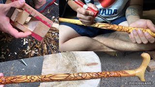 Simple walking stick hand carving [upl. by Ain]