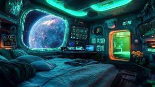 Starship Bedroom Serene Sleep on the BluePurple Planet Find Yourself in the Vast Cosmos [upl. by Merla]