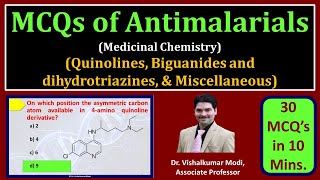 MCQs of Antimalarial agents  Chloroquine  Primaquine  Artemether  Pyrimethamine  Med Chem [upl. by Naitsihc]