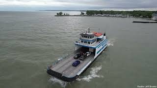 Miller Ferry Operations to Middle Bass and South Bass Islands Drone view of ferry amp Catawba Island [upl. by Byrann]