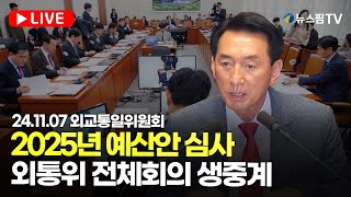 스팟Live 2025년도 정부 예산안 및 기금운용계획안 심사외교통일위원회 전체회의 생중계  241107 [upl. by Odinevneib]