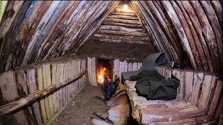 Building BUSHCRAFT DUGOUT IN a RAINSTORM  Camping Outdoors Cooking Nature Sounds DIY ASMR [upl. by Crescantia11]