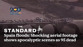 Spain floods Shocking aerial footage shows apocalyptic scenes as 95 dead [upl. by Vaclava]