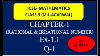 ICSE MATHEMATICS  MLAGARWAL  Class 9  Chapter 1 RATIONAL amp IRRATIONAL NUMBERS EX 11Q1 [upl. by Wadsworth]