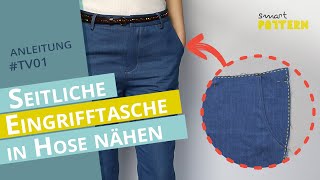 Vordere Hosentasche mit seitlichem Eingriff selber nähen  DIY Anleitung TV01 [upl. by Alaekim]