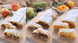 3 IDEEE PER STRUDEL DOLCI DI PASTA SFOGLIA  Ricetta facile Strudel di mele di Pere di Pesche [upl. by Fred]