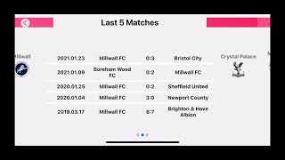 FA Cup  Millwall vs Crystal Palace  8 Jan 2022 at 1245 UTC  pre match statistics [upl. by Irdua17]