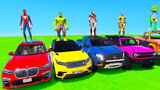 SPIDERMAN CARS Race Challenge on SEA Rampa  SUPERHERO HULK Goku IronMan Car EPIC Stunt Race  GTA 5 [upl. by Ybba857]