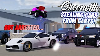 ESCAPED JAIL STEALING CARS FROM GARYS  ROBLOX  Greenville Roleplay [upl. by Kloster965]