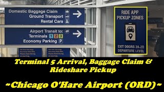 Chicago O’Hare Airport – Terminal 5 Arrival Baggage Claim and Rideshare Pickup [upl. by Eatnad]