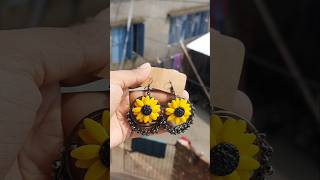 Clay earrings making at home clay diye dul banano Flower making  homemade jewellery clayearring [upl. by Nayk]