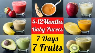 7 Fruit Purees for 4 to 12 Month Babies  Stage 1 Homemade Baby Food  7 Fruit Purees for 7 Days [upl. by Garald899]