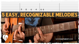 Easy Recognizable Melodies To Help You Learn The Guitar Fretboard [upl. by Clifford]