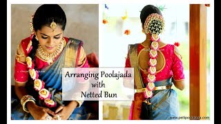 South Indian Bridal Hairstyling Series Poolajada with Netted Knot [upl. by Jaella887]