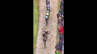 Wout van Aert miraculously avoids crash at ParisRoubaix 2021 shorts [upl. by Docilu]