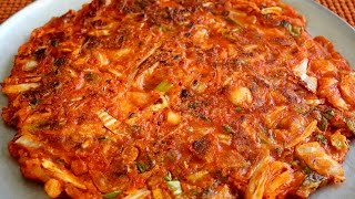 Two kinds of kimchi pancakes Kimchijeon 김치전 [upl. by Harbed]