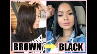 HOW I DYE MY HAIR AT HOME FROM BROWN TO BLACK  Diana Saldana [upl. by Ycrem]