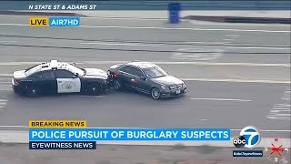 FULL CHASE Burglary suspects fleeing CHP get stopped by PIT maneuver in Inland Empire [upl. by O'Mahony]