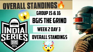 BGIS Points Table 🔥  Week 2 Day 3  Group 15 amp 16  Overall Standings  BGMI Tournament Live [upl. by Livvy]