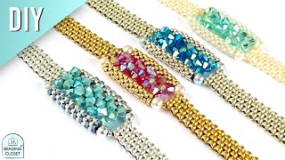 How to make a custom beaded bracelet with 4 mm bicone crystals and seed beads using peyote stitch [upl. by Affrica137]