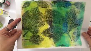 Gelli Arts ®  3 ways of printing with leaves by Birgit Koopsen [upl. by Llewkcor]