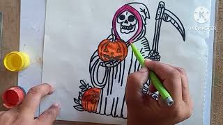 Halloween Grim Reaper Drawing for kids painting amp Coloring for kids Toddlers Lets Draw together [upl. by Aldrich]