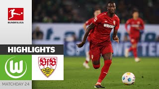 Guirassy Brace In 5GoalThriller  VfL Wolfsburg  VfB Stuttgart  Highlights  MD 24  Buli 2324 [upl. by Schnorr]