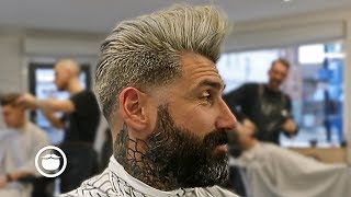 Bleached Pompadour Mens Haircut  OFF  CUT Barbers [upl. by Maida]