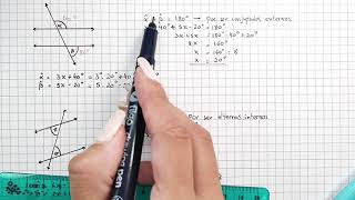 ÁNGULOS ENTRE PARALELAS  Cómo plantear una ecuación y calcular la amplitud de los ángulos [upl. by Latoniah]