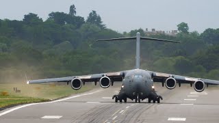 C17 head on takeoff  awesome F117 sound [upl. by Eelarat429]