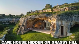 Beautiful cave houses half hidden half visible on the grassy hill [upl. by Osrick]