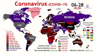 10 Million Coronavirus Cases amp 500000 Deaths Worldwide World Map Timelapse [upl. by Ainej24]