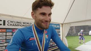 Filippo Ganna  Interview at the finish  Glasgow UCI World Championships ITT 2023 [upl. by Ahsitruc]