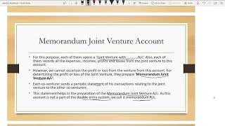 Joint Venture Accounting part 4 Memorandum Method [upl. by Reltuc357]