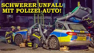 SCHWERER UNFALL MIT POLIZEIAUTO  POLIZIST NACH CRASH EINGEKLEMMT  FEUERWEHR HAMBURG [upl. by Irina288]