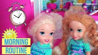 Anna and Elsa Toddlers School Morning Routine  Barbie Dolls  Rapunzel  Belle  Toys In Action [upl. by Pan44]