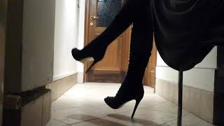 Overknee Stiletto Boots Grey Dress Stockings walking Teasing [upl. by Latsryc]