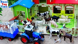 Farm Animal Toys and Barn Playset in the sandbox [upl. by Goddard794]