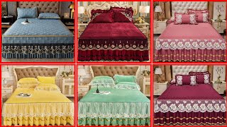 Luxury Princess Wedding Thickened Crystal Velvet Lace Ruffles Quilted Bed Skirt Bed Sheet2024 [upl. by Nylodnarb]