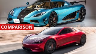 Tesla Roadster vs Koenigsegg Agera RS Comparison  Fastest Cars In The World [upl. by Aryn]