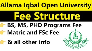 Allama Iqbal Open University  AIOU  Fee Structure 2024 BS MS PhD Matric and FSC Programs [upl. by Anastice426]