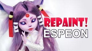 Repaint Espeon Pokemon Eeveelutions Custom OOAK Monster High Doll [upl. by Ocirederf]