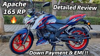 TVS Apache 165 RP  Detailed Review 🔥 Most Sporty Bike in Segment 🔥 Down Payment amp EMI Plan ✅ [upl. by Naggem]