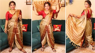 How To Wear Nauvari Saree  Dhoti Style Saree draping Maharashtrian Saree Draping Silk Saree [upl. by Remington]