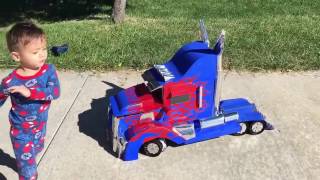 DIY Optimus Prime Kids Costume outdoor trial [upl. by Erodavlas37]