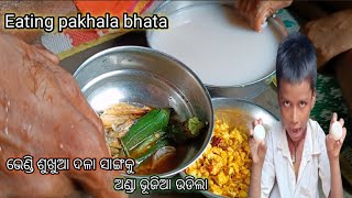 eating pakhala bhata  egg bhujia  ଭେଣ୍ଡି ଶୁଖୁଆ ଦଳା ଉଡ଼ିଲା suryadas34 [upl. by Nonnag]