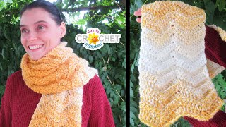 Classic Chevron Ridge Scarf using Lion Brand Scarfie Yarn  Crochet Pattern amp Tutorial [upl. by Clementis]